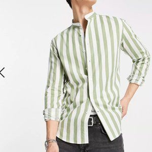 NWT Devils Advocate stripe shirt with grandad collar in green
